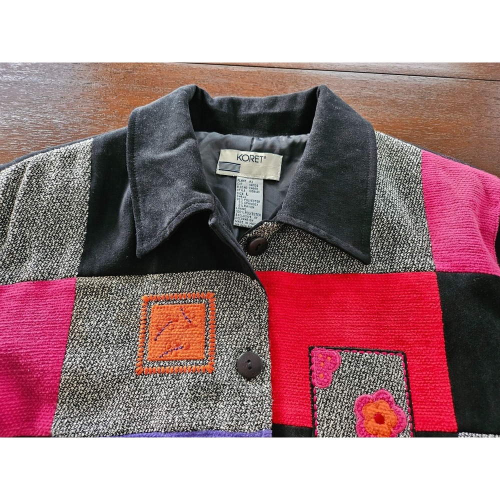 Koret Jacket Blazer Womens L Black Patchwork Floral Embroidered Vintage 80s